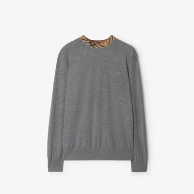 BURBERRY BURBERRY CHECK TRIM WOOL SWEATER