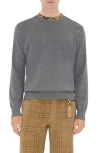 Burberry Men Grey Crew Neck Ribbed Trim Long Sleeves In Gray