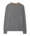 Burberry Men Grey Crew Neck Ribbed Trim Long Sleeves In Gray
