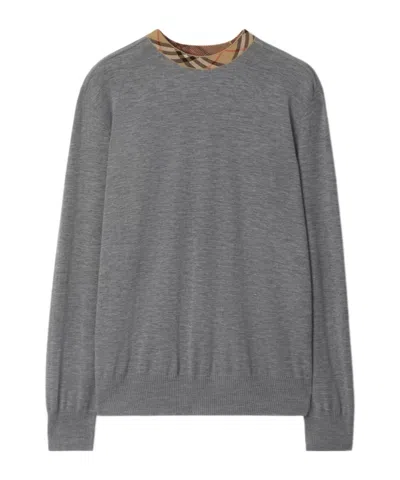 BURBERRY CHECK-TRIM WOOL SWEATER