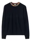 Burberry Crew Neck Knitwear With Distinctive Patterned Collar In Blue