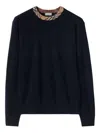 Burberry Crew Neck Knitwear With Distinctive Patterned Collar In Blue