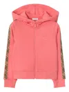 Burberry Check Trim Cotton Zip Hoodie In Pink