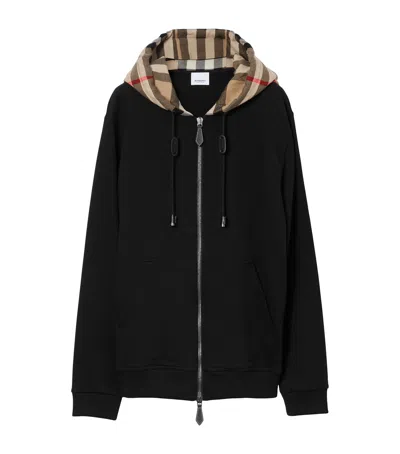 Burberry Check-trim Zip-up Hoodie In Black