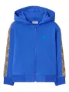 Burberry Childrens Check Trim Cotton Zip Hoodie In Blue
