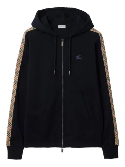 Burberry Men Blue Sweatshirt With Drawstring Hood And Check Motif On The Sleeve In Cotton Man