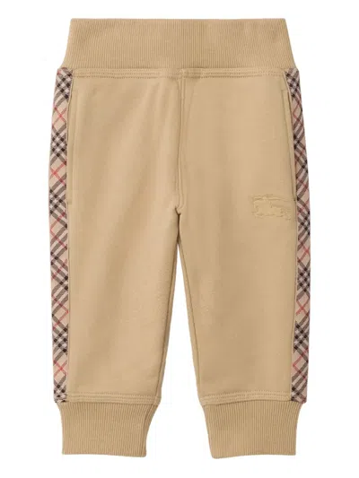 Burberry Babies' Check-trimmed Cotton Jogging Pants In Brown