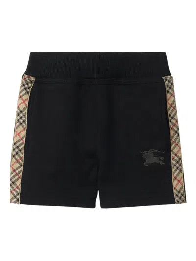 Burberry Babies' Check-trimmed Knight-embroidered Shorts In Black
