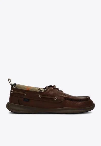 Burberry Check-trimmed Leather Loafers