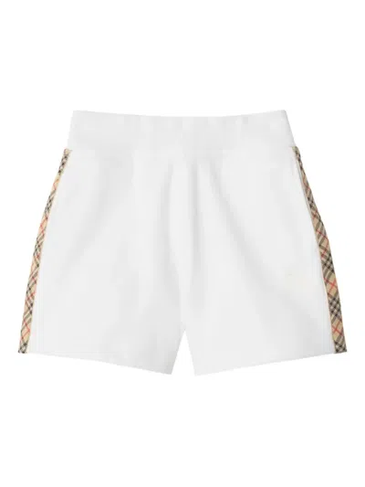 Burberry Kids' Check-trimmed Loopback Cotton Shorts In White