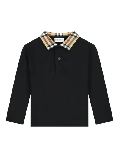 Burberry Babies' Check-trimmed Polo Shirt In Black