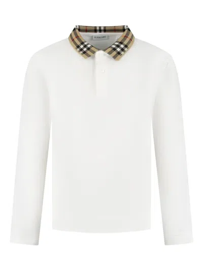Burberry Kids' Check-trimmed Polo Shirt In White