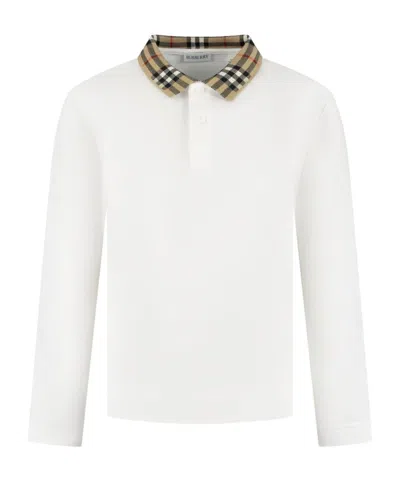 Burberry Kids' Check-trimmed Polo Shirt In White