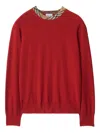Burberry Check-trimmed Wool Sweater In Red