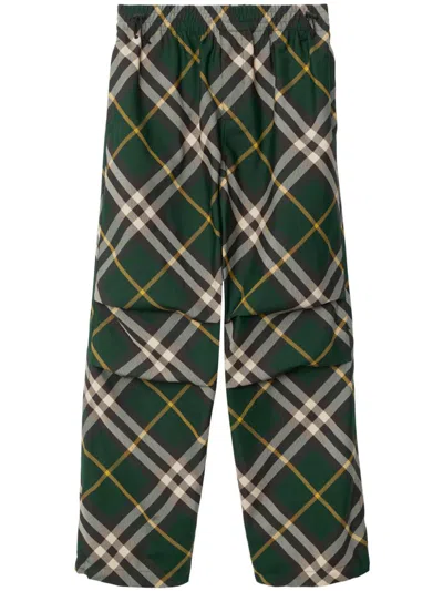 Burberry Nylon Trouser With Check Print In Multicolor