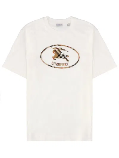 Burberry Check Knight Stamp Cotton T-shirt In White