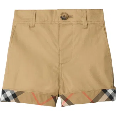 Burberry Babies'  Check Turn-up Cotton Shorts In Brown