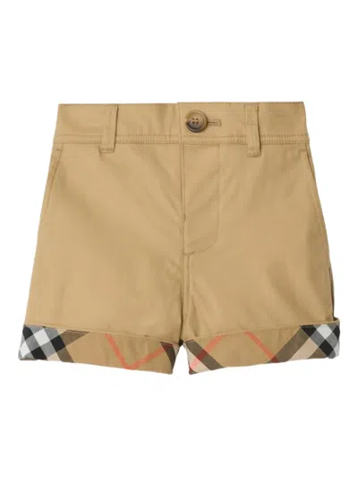Burberry Babies' Check Turn-up Cotton Shorts In Neutral