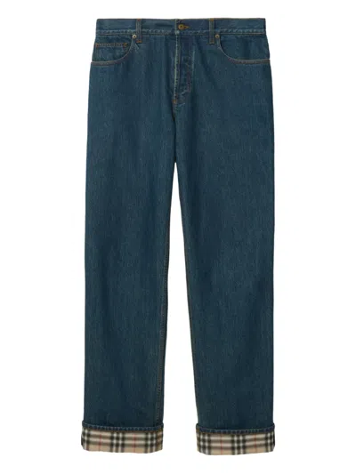 Burberry Check Turn-up Straight Jeans In Blue