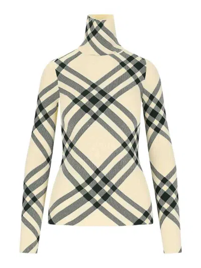 Burberry Check Turtleneck Sweater In White