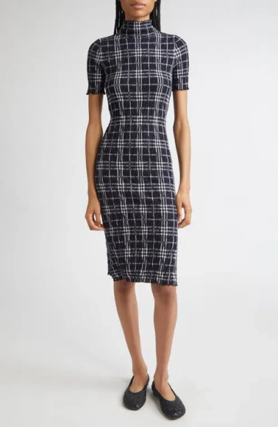 Burberry Check Turtleneck Wool Blend Dress In Black