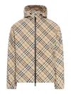 Burberry Beige Reversible Down Jacket With Hood And All-over Check Motif In Tech Fabric Man In Nude & Neutrals