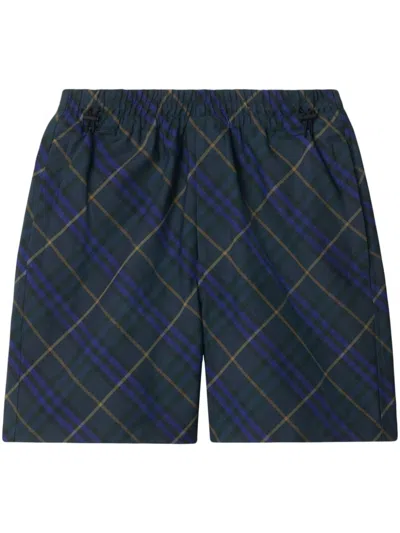 Burberry Pantaloncini In Twill Check In Blue