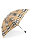 Burberry Womens Check-print Folding Shell Umbrella Sand Ip Check In Sand Ip Check