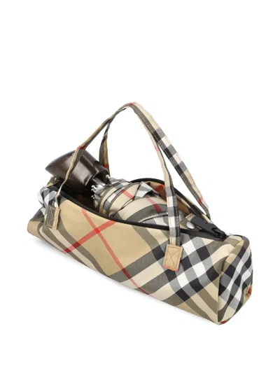 Burberry Check Umbrella In Sand