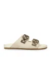 Burberry Checked Canvas Jacquard-trimmed Suede Sandals In Neutral