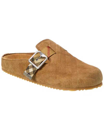 Burberry Check Urchin Suede Mule In Brown