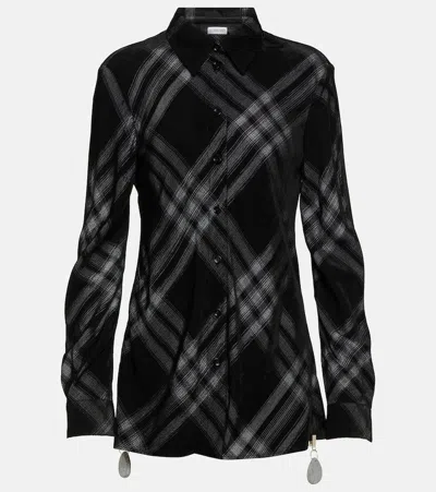 Burberry Check Velvet Shirt In Black