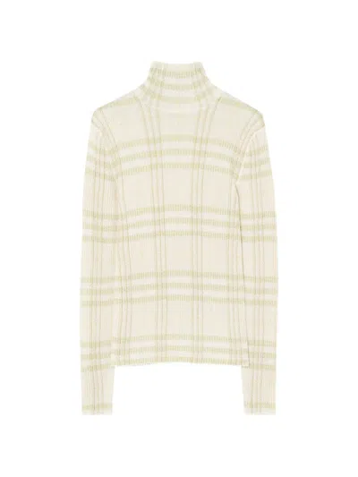 Burberry Check Viscose Turtleneck Sweater In Neutral