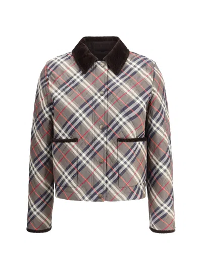Burberry Womens Moss Brownink Grey Check-print Quilted Cotton Jacket