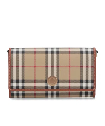 Burberry Check Wallet On Chain In Brown