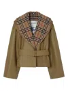 Burberry Cropped Cotton Jacket With Check Warmer In Brown