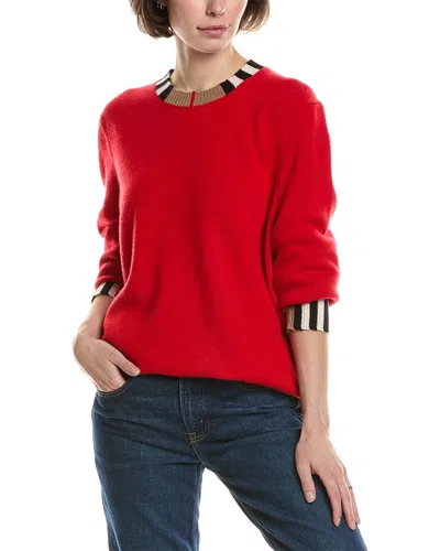Burberry Icon Stripe Trim Wool Cashmere Sweater In Red