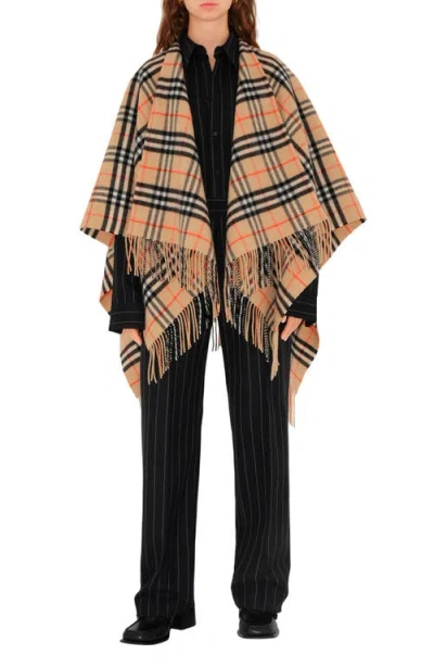 Burberry Check Wool & Cashmere Cape In Sand