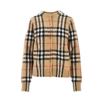 Burberry Check Wool And Cashmere Cardigan In Multi