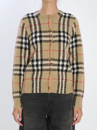 BURBERRY CHECK WOOL AND CASHMERE CARDIGAN