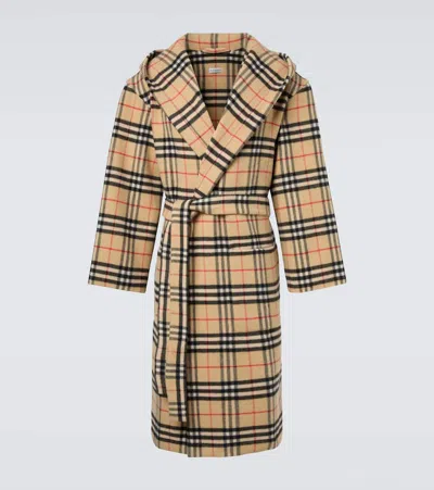 Burberry Check Wool And Cashmere Dressing Gown In Nude