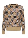 Burberry Check-pattern Wool Crew Neck Sweater Clothing In Brown