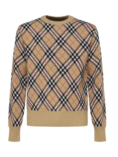 Burberry Check Wool And Mohair Blend Sweater In Brown