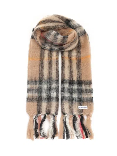 Burberry Check Wool And Mohair Scarf Scarves And Foulards Beige In Brown