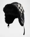 Burberry Check Wool & Shearling Trapper Hat In Animal Print