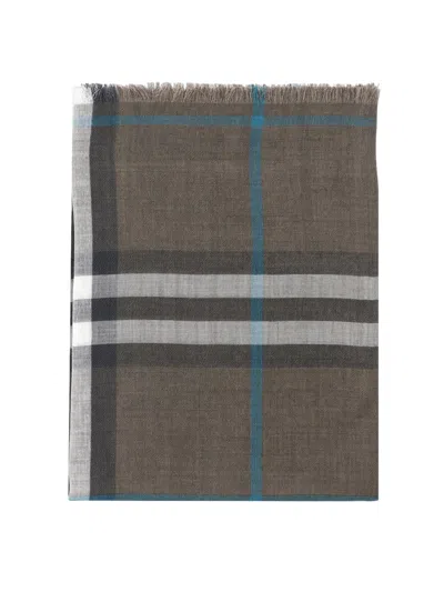 Burberry 'check' Wool And Silk Reversible Scarf In Green