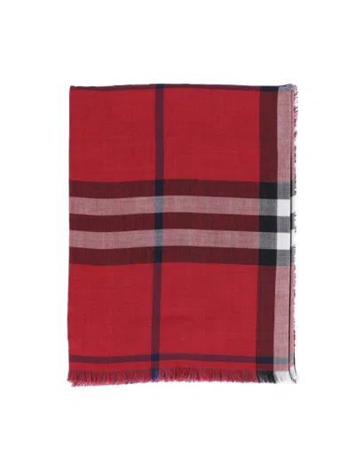 Burberry 'check' Wool And Silk Reversible Scarf In Red