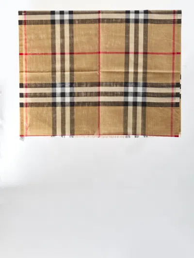 Burberry Check Wool And Silk Scarf In Brown