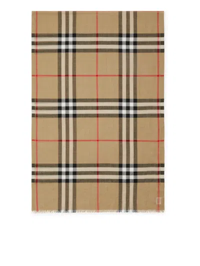 BURBERRY CHECK WOOL AND SILK SCARF