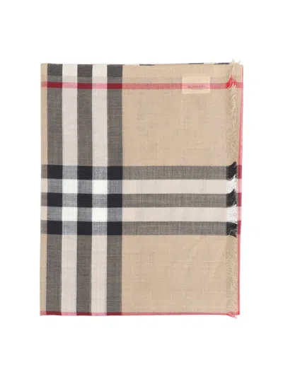 Burberry 'check' Wool And Silk Scarf In Sand